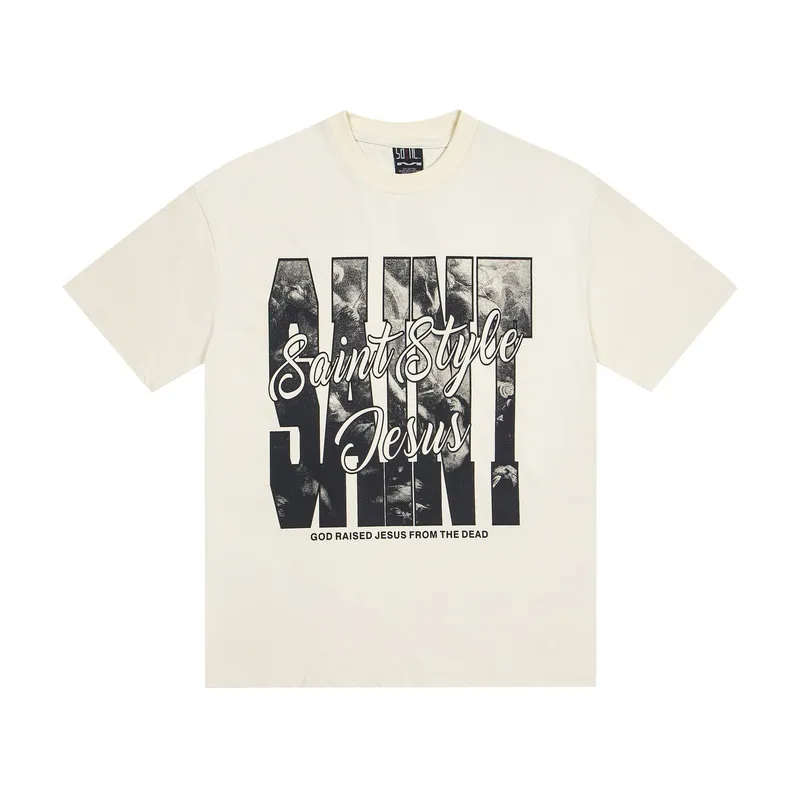 100💰S06# Meichao SAINT white ink direct-injection pure cotton 260g loose short-sleeved T-shirt 29 black, apricot, red S-XL